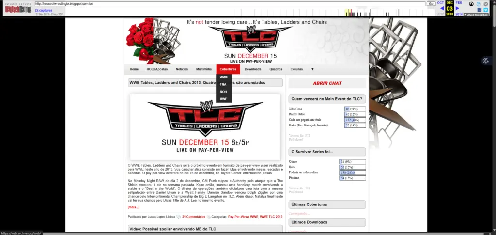 Site House of Wrestling em 2013 durante a época do TLC